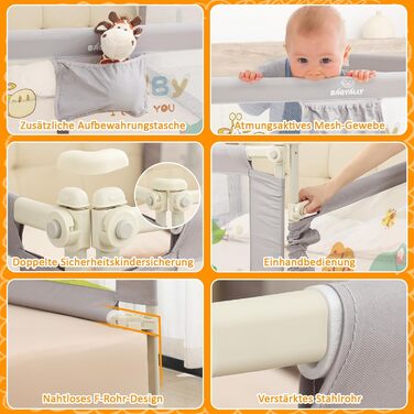 Бортики для ліжка дитячі 3 шт. (2x200 см + 1x180 см) складні, захист від випадання, малюнок 'Джунглі', для малюків та дітей