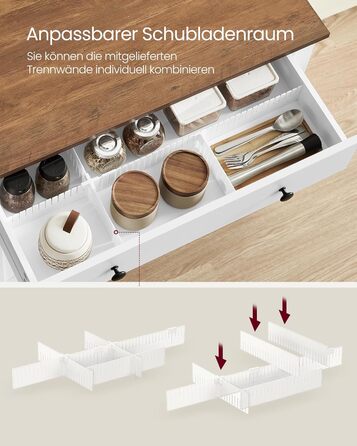 Шафа VASAGLE для кухні, комод, шафа для зберігання з ящиками та дверцятами, регульована полиця, стиль кантрі, для вітальні, кухні, їдальні, 40 x 140 x 80 см, вінтажний білий + медовий колір, BBK381W02