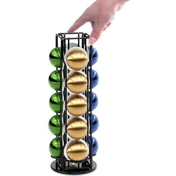 Тримач для капсул Nespresso Vertuo Sevenline - органайзер для 20 капсул, поворотний на 360 градусів (сріблястий/чорний)