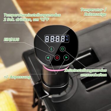Sous Vide приготування: Циркуляційний термостат з LCD дисплеєм, таймером, 1000W, для посуду до 20L, 25-92,5°C, Slow Cooker, преміум-якість