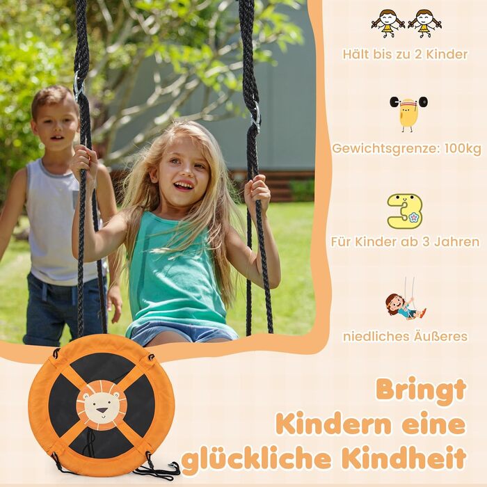 Дитяча гойдалка-гніздо COSTWAY, Ø 100 см, жовта - для дому та вулиці