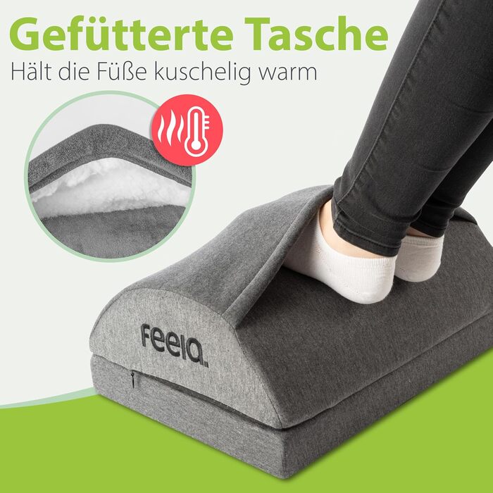 Підставка для ніг під стіл Feela® – ергономічна підставка для ніг, footrest, пуф для ніг – для комфорту та підтримки, без термосумки (з термосумкою, темно-сірий)