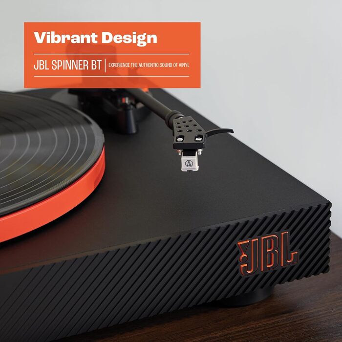 Вініловий програвач JBL Spinner BT з Bluetooth та aptX HD, чорний/помаранчевий, преміум-якість