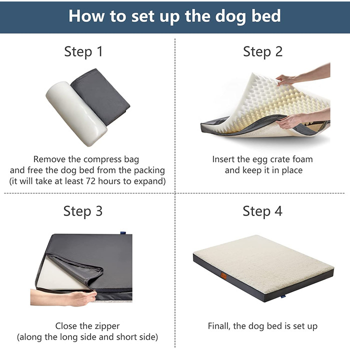 Ортопедичне ліжко для собак WAVVE-969x7. 6 см для собак середнього розміру, килимок для собак пухнастий Подушка для собак миється, сірий / кремовий Матрац для собак для собак середнього розміру L (969x7. 6 см) сірий / бежевий