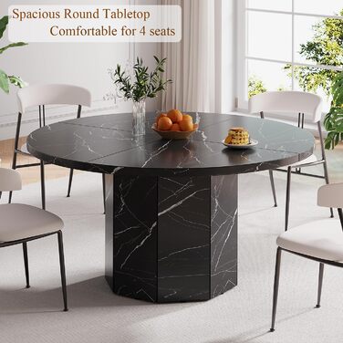 Дерев'яний обідній стіл HSH на 4-6 осіб, кухонний стіл, сучасний дизайн, 120x120x75 см (чорний)