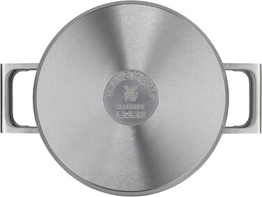 Каструля WMF Ultimate Cool 24 см з нержавіючої сталі Cromargan з індукційним дном, 4.1л, з кришкою з нержавіючої сталі, з внутрішньою шкалою, з терморегульованими ручками, придатна для миття в посудомийній машині