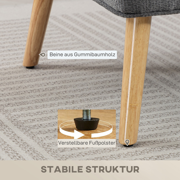 Диван на двох місцях, компактний диван з велюровою оббивкою та крилами, з м'яким сидінням та ніжками з масиву гевеї, сірого кольору.