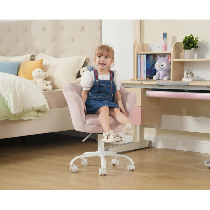 Дитячий стіл-крісло регульоване, поворотне, з м'якою оббивкою з велюру, квітка, зручне офісне крісло для дівчаток, рожеве