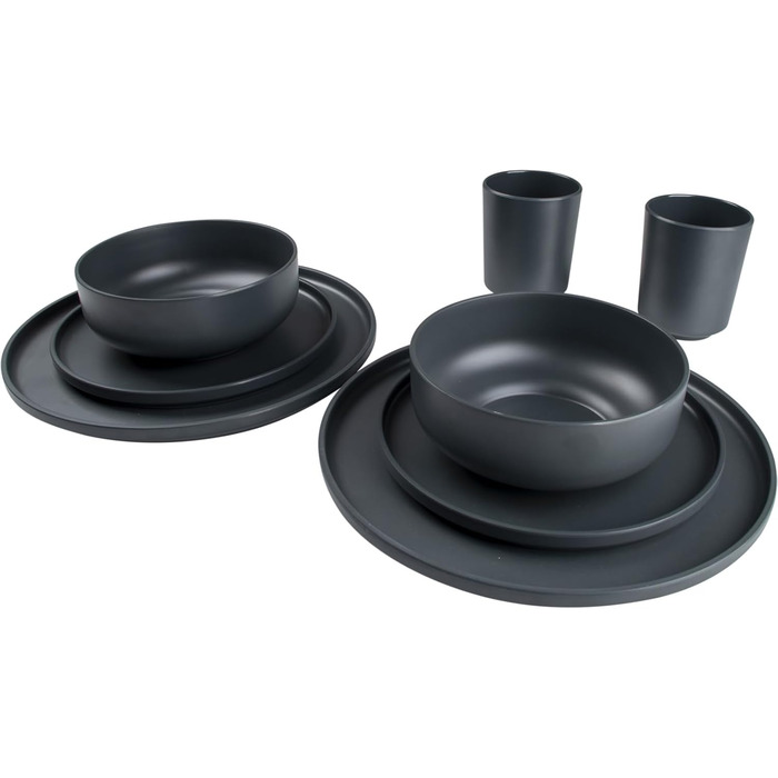 Набір посуду для кемпінгу Bo-Camp Melamin 16 предметів: тарілки, чашки, посуд для подорожей, колір антрацит