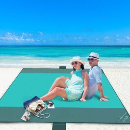 Пляжна ковдра NHOWIN без піску водонепроникний, супер великий пляжний килимок 210 см х 200 см з 3 кишенями на блискавці, надлегкий і портативний ковдру для пікніка 0,36 кг для пляжу, кемпінгу, пікніка, прогулянок