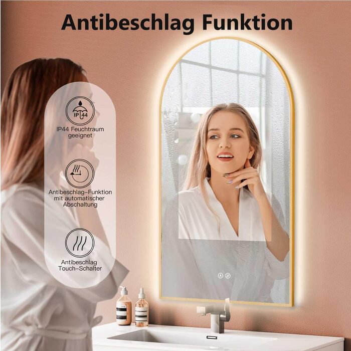 Дзеркало для ванної кімнати LED HOKO Design Turin, овальне, 45x75 см, матовий чорний, з підсвічуванням, сенсорне керування, зміна кольору світла (тепле/холодне/нейтральне), антизапарювання, монтаж HOCH+QUER