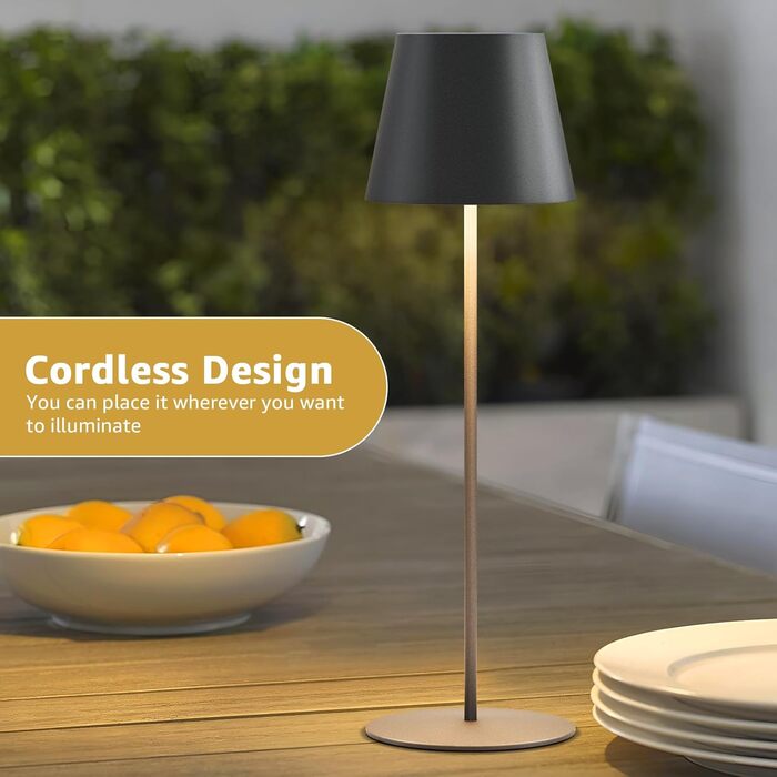 Набір з 2 LED-лампах настільних бездротових, акумуляторні USB-C, диммування, сенсорне керування, для вулиці, для ресторану, кемпінгу, бару, тераси (чорний)