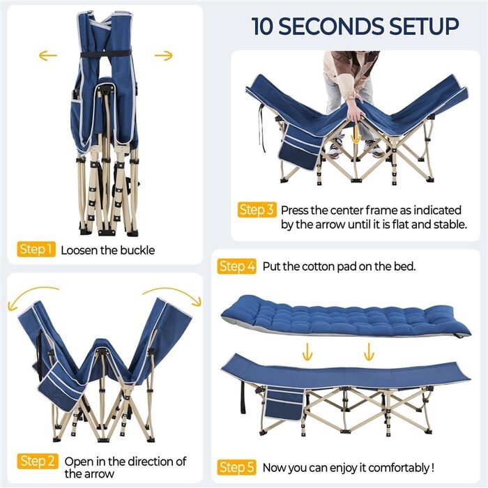 Розкладне кемпінгове ліжко Yaheetech з матрацом та сумкою для транспортування, 191 x 67 см, до 150 кг, сірий матрац та чорний каркас