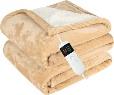 Електрична ковдра з автовимкненням, 130x180 см, 10 режимів нагріву, таймер 8 годин, захист від перегріву, флісова ковдра, для дому та офісу (Хакі, 130 x 180 см)