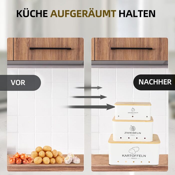 Набір контейнерів для зберігання картоплі, цибулі та часнику - 3 шт. (Бежевий, прямокутний)