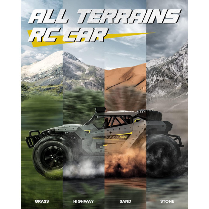Радіокерований позашляховик Tecnock 1:16 з підсвічуванням, 2.4GHz RC Monstertruck, 2 акумулятори (60 хв роботи) - іграшка для дітей та дорослих, сірий