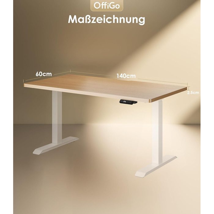 Регульований стіл OffiGo з 2 моторами, USB-C, 3 пам'яті, для столів 100-200 см (140 см, дуб)