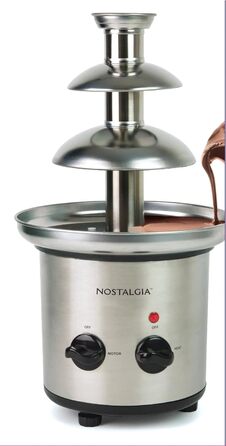 Електричний шоколадний фонтан Nostalgia 3-ярусний для вечірок – розтоплює сир, кесо, цукерки та лікер. Ідеально для занурення фруктів, овочів та інших смаколиків. Виготовлений з нержавіючої сталі.