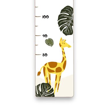 Дитяча дерев'яна вимірювальна палиця Holzura, вимірювальна палиця з іменем для дитячої кімнати, подарунок на день народження для хлопчика та дівчинки, дитяча вимірювальна палиця для вимірювання зросту (жираф з мавпочкою, дерево з білим покриттям)