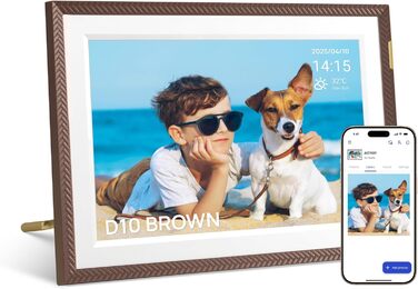 Цифровий фоторамка ARZOPA 15.6 дюймів з безлімітним хмарним сховищем, віддаленою передачею фото та відео, FHD сенсорним екраном. Ідеальний подарунок! Модель D15 (Коричневий)