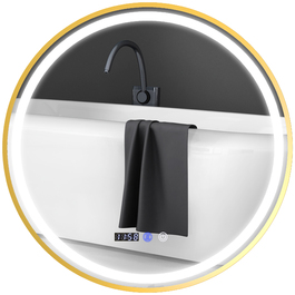 Дзеркало для ванної кімнати з підсвіткою LED, з функцією запобігання запотіванню, сенсорним керуванням та дисплеєм.