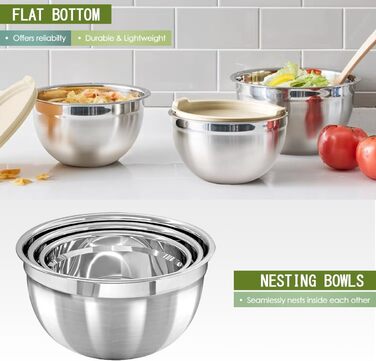 Набір місок для перемішування з кришками, 26 предметів, нержавіюча сталь, 3 тертки, міски для кухні, випічки, холодильника, зберігання продуктів, органайзер, 7 розмірів (Хакі)