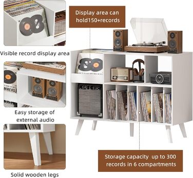 Підставка для платівок велика на 450 альбомів, з полицею для зберігання, біла