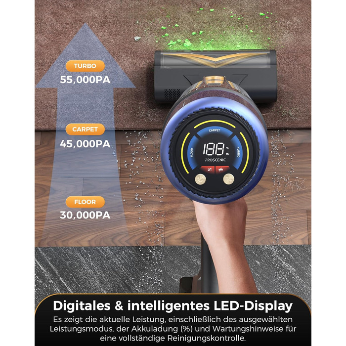 Бездротовий пилосос Proscenic P15: 55KPa, 580W, 70 хв, LED дисплей, антизаплутування, фільтр 6 шарів, для дому та авто