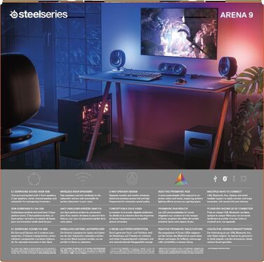 SteelSeries Arena 7 - 2.1-канавна акустика для геймінгу, RGB, USB, Aux, Bluetooth, чорний