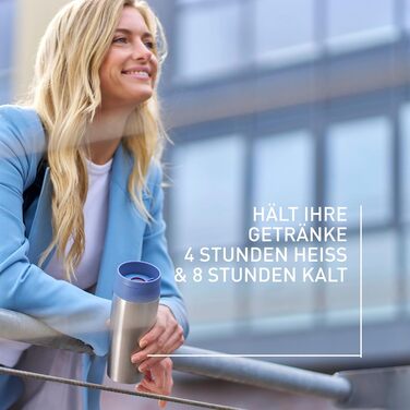 Термокружка Emsa N20210 Travel Mug Classic Isolierbecher, 0.36 л, нержавіюча сталь, 4 год гаряче, 8 год холодне, герметична, для миття в посудомийній машині, 360° клапан, синій