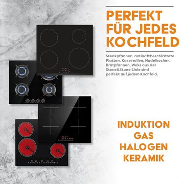 Сковорода-гриль Stone&Stone 28x28 см | Професійна сковорода для стейків | Німецьке антипригарне покриття GREBLON C3+ без PFOA | Знімна ручка | Підходить для індукції, газу та духовки | Для приготування барбекю з щипцями (24 см)