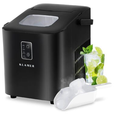 Льодогенератор KLAMER 24 кг/добу, 3 розміри кубиків льоду, 2.2л резервуар, 130W, тихий, чорний