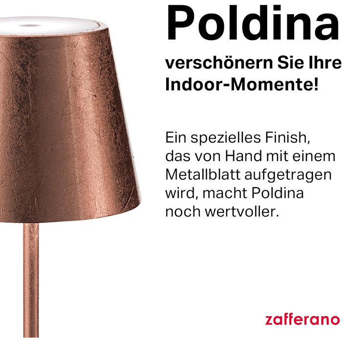 Zafferano Poldina Pro: Бездротова LED-лампа настільна з торшевим керуванням, 2200-3000K, 38 см, мідь