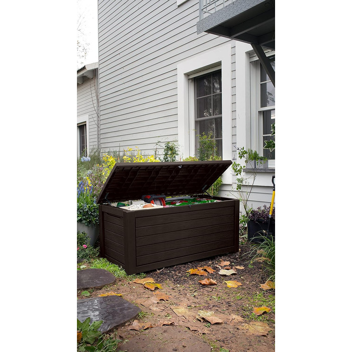 Садова скриня/бокс для зберігання Koll Living Gartenbox 623 л, коричневий - з газовими амортизаторами, вантажопідйомність кришки 272 кг