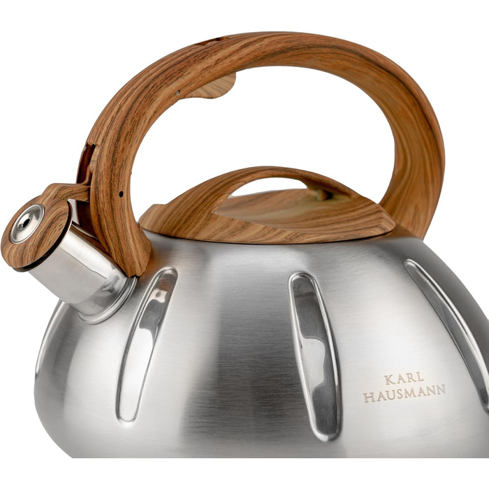 Чайник Karl Hausmann 3L з автоматичним свистком - сріблястий, з нержавіючої сталі для індукційних, газових та електричних плит