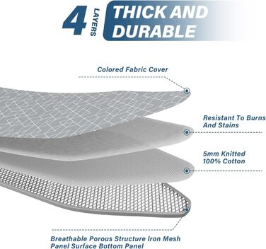 Прасувальна дошка STANEW XXL 120 x 45 см – розкладна та регульована по висоті, з системою безпечного закривання, підставкою для праски та неслизькими ніжками