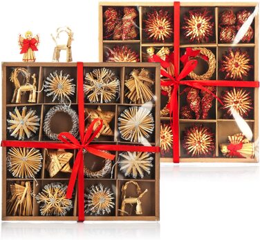 Набір солом'яних зірок com-four es-прикраси для різдвяної ялинки-підвіски з соломи для різдвяної ялинки-підвіски з натуральної ялинки-різдвяні прикраси (Mix3, 112 шт.)