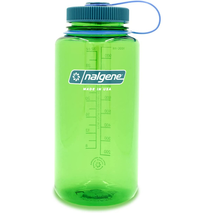 Пляшка для води Nalgene Sustain Tritan без вмісту бісфенолу А, виготовлена з 50 пластикових відходів, об'ємом 900 мл, з широкою шийкою (32 Унції, Зелений папуга)