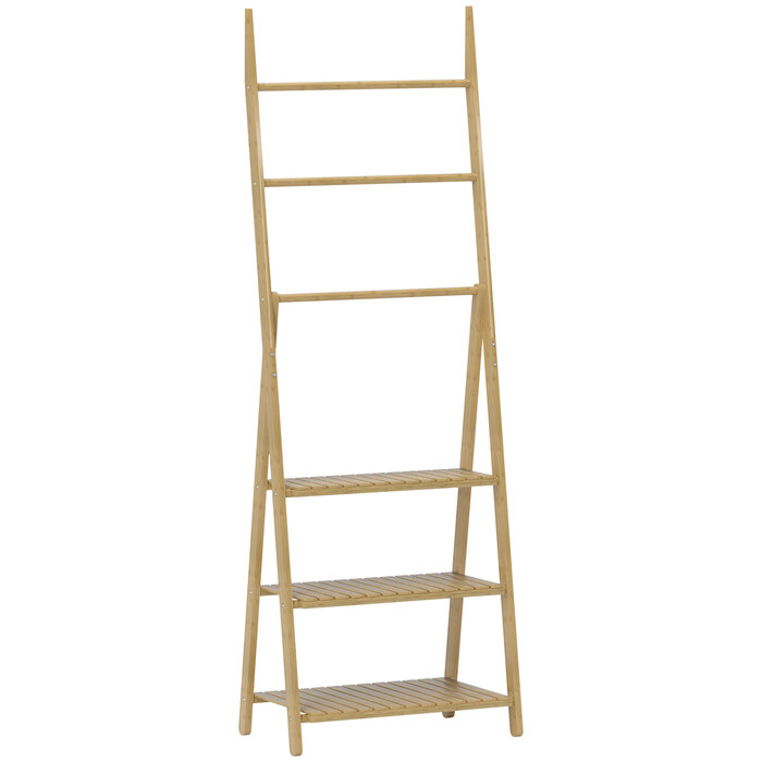 Трирівнева полиця для ванної кімнати, 3 тримачі для рушників, бамбуковий каркас, у формі літери А, решітчасті полиці