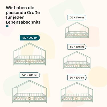 Дитяче ліжко Treviolo Hausbett від en.casa: дерев'яне ліжко Montessori з захистом від падіння, 120x200 см, сосна, колір дерева (м'ятний/білий)