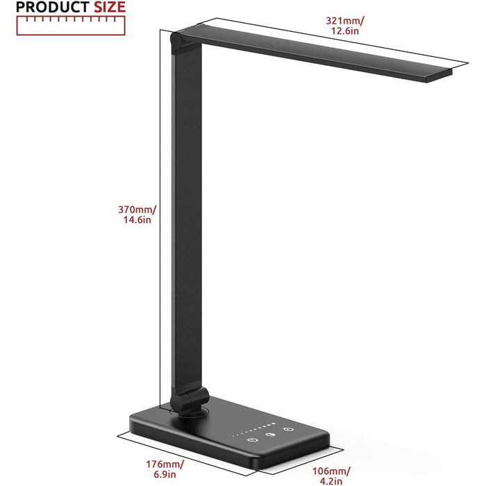 Світлодіодна настільна лампа Angdarun, з можливістю затемнення, USB, 5 кольорів, 10 яскравостей, сенсорний, таймер, складний, чорний