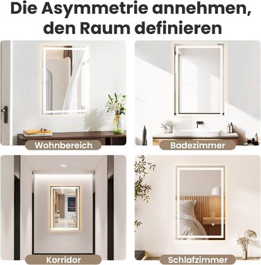 Дзеркало для ванної кімнати з підсвіткою 70x50 см | LED дзеркало | IP54 вологостійке | Сенсорне управління | Настінне дзеркало | Горизонтальна/Вертикальна установка