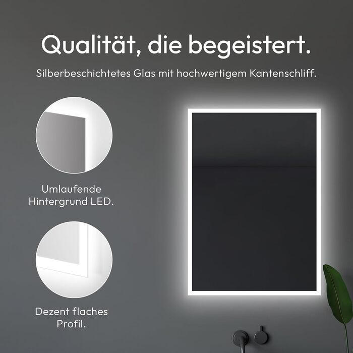 Дзеркало для ванної кімнати Talos з підсвічуванням 50x70 см - LED дзеркало з світловою рамкою, вологостійке (алюмінієва рама), нейтральний білий світ (4200K)