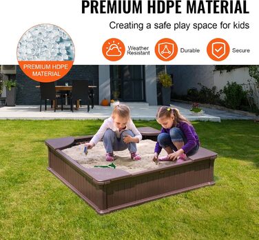Дерев'яний пісочниця VEVOR з кришкою, восьмигранний, на 4 місця з підкладкою, для дітей 3-12 років, для саду, подарунок для хлопчиків та дівчаток (пластик + квадрат)