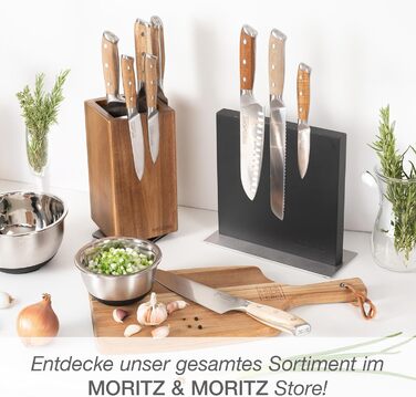 М'ясний блок Moritz & Moritz Akazie, поворотний на 360°, з магнітним утримувачем та знімним вкладишем з щетиною – зручний підставка для ножів на кухню, без ножів