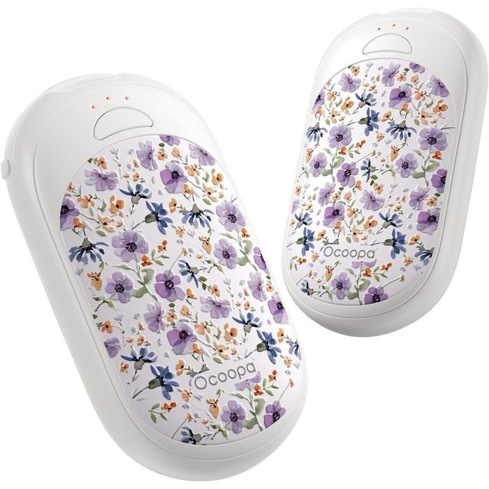 Електричні грілки для рук OCOOPA 2 шт. з магнітом, 5000mAh, 3 режими нагріву, компактні, для рукавичок, сумки, зимові аксесуари, подарунок, фіолетовий/білий (Ocoopa x Artist in Bloom)