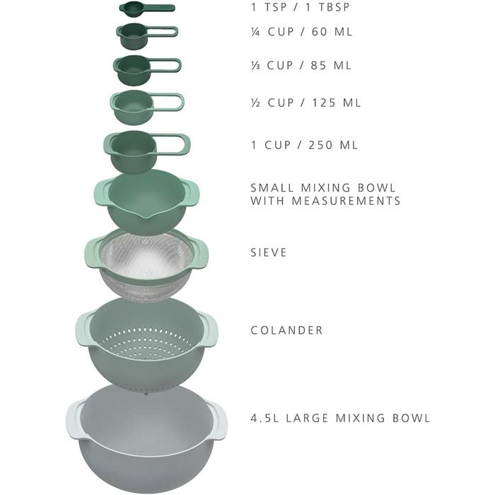 Joseph Joseph Nest 9 Plus: 9-Piece Кухонний Набір, Салатовий Колір, Пластик