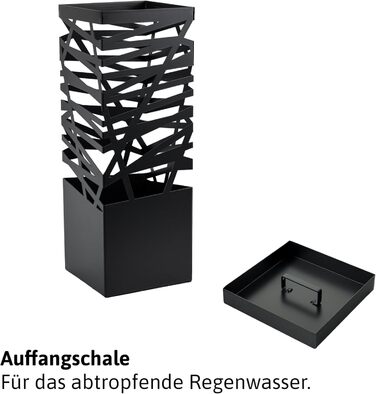 Підставка для парасоль підставка 'Maxi' з металу з піддоном для збору води та гачками - Економія місця 34x14x46 см - Елегантний чорний колір - Ідеально для декорування прихожого та входу (Classic - Чорний)