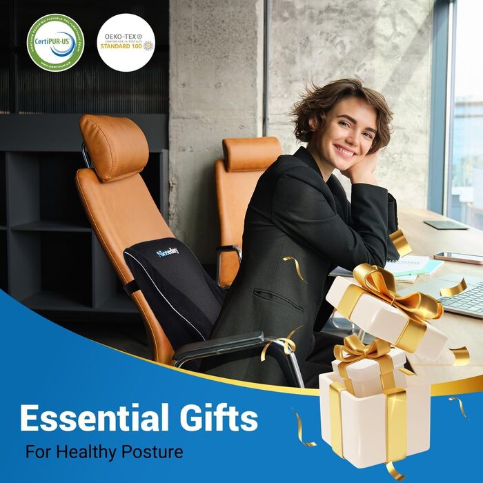 Подушка для попереку Niceeday для офісного крісла/автомобіля, з memory foam, ортопедична підтримка попереку 3D-сіткою, чорна