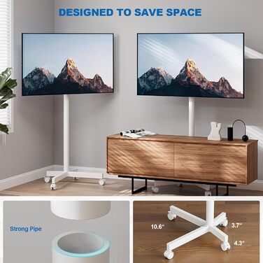 Мобільний телевізійний візок HOLMAXD: регульований стійкий стенд для телевізорів 58-165 см (23-65 дюймів), до 50 кг, з нахиленою підставкою, білий, для саду